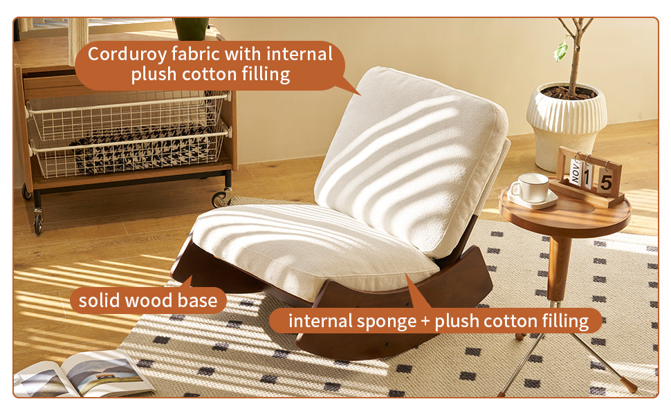 Comfortable White Glider Rocking Chair - Solid Wood Frame