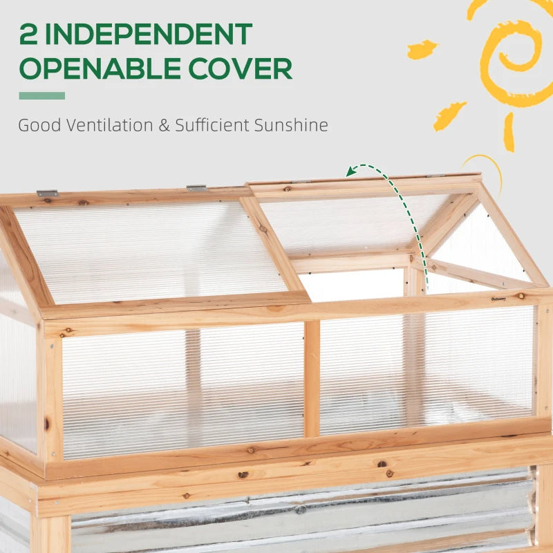 Wooden Garden Cold Frame Greenhouse with Cover - Elevated Planting Bed for Outdoors