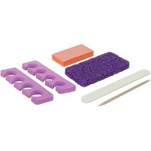 ForPro 5-Piece Pedi Kit, 100-Count, Individually-Packed Pedicure Set, Purple Pumice Pad, Wood Nail File 80/100 Grit, Mini Buffer 80/100 Grit, Wood Stick, Toe Separators