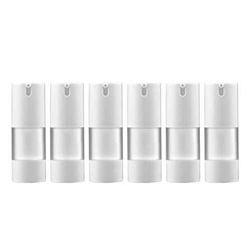 longway 0.5 Oz 15ml Airless Pump Bottles,Small Plastic Travel Vacuum Cosmetic Pump Bottles for Lotion and Cream(Pack of 6, Frosted)