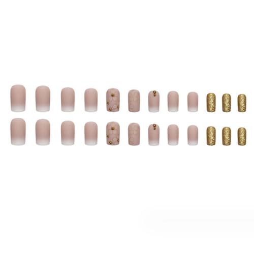 Medium Square False Nails Daisy Press on Nails Gradient Fake Nails Glitter Stick on Nails for Women and Girls 24PCS