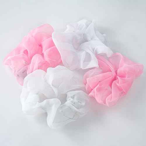 LED Light Up Scrunchies Hair Ties - Halloween & Christmas Pink White Scrunchie, 3 Light Modes, Glow in the Dark, Girls' Hair Accessories, Perfect for Parties, Raves, Festivals & Spooky Season