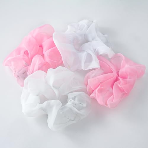 LED Light Up Scrunchies Hair Ties - Halloween & Christmas Pink White Scrunchie, 3 Light Modes, Glow in the Dark, Girls' Hair Accessories, Perfect for Parties, Raves, Festivals & Spooky Season