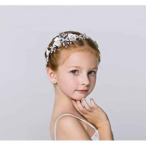 Ideal Swan Girl Headpiece Accessory, Girl Hairbands Pearl Crystal Headband Princess Wedding Bride Hair Pins Clips Tiara for Women and Girls Suitable for Shows, Children' Day (White)