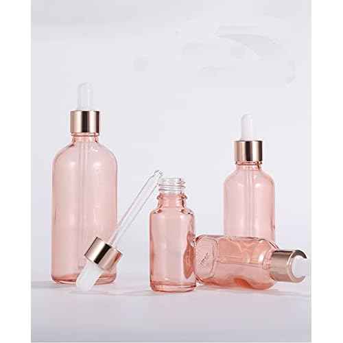 4 Pack Glass Dropper Bottles,10ml/15ml/30ml/50ml/100ml Essential Oil Bottles Dropping Bottles With Rose gold Lids Perfume Empty Travel Sample Vials Essence Liquid Cosmetic Containers(15ml)