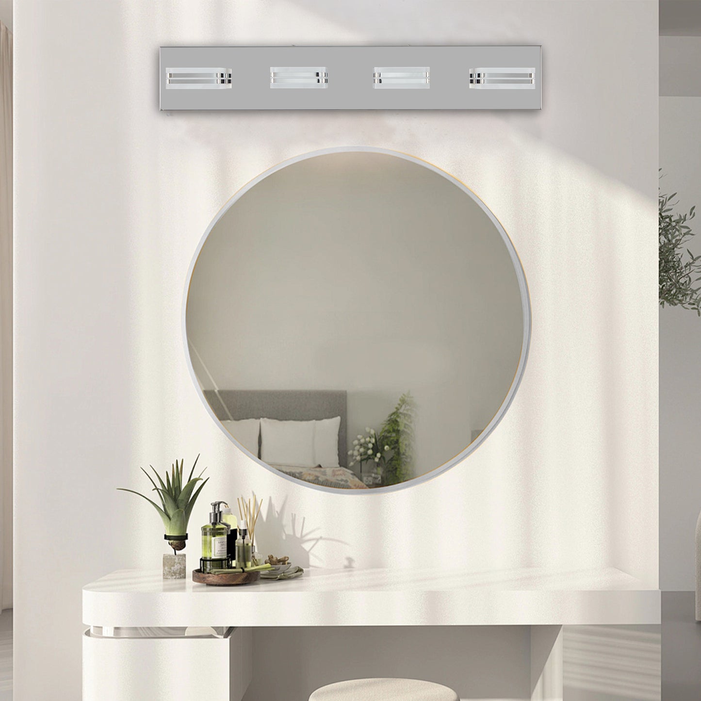 Modern Chrome 4-Light LED Vanity Light with Square Acrylic Shades