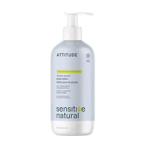 ATTITUDE Body Lotion for Sensitive Skin with Oat, EWG Verified, Dermatologically Tested, Vegan, Extra Gentle, Unscented, 16 Fl Oz