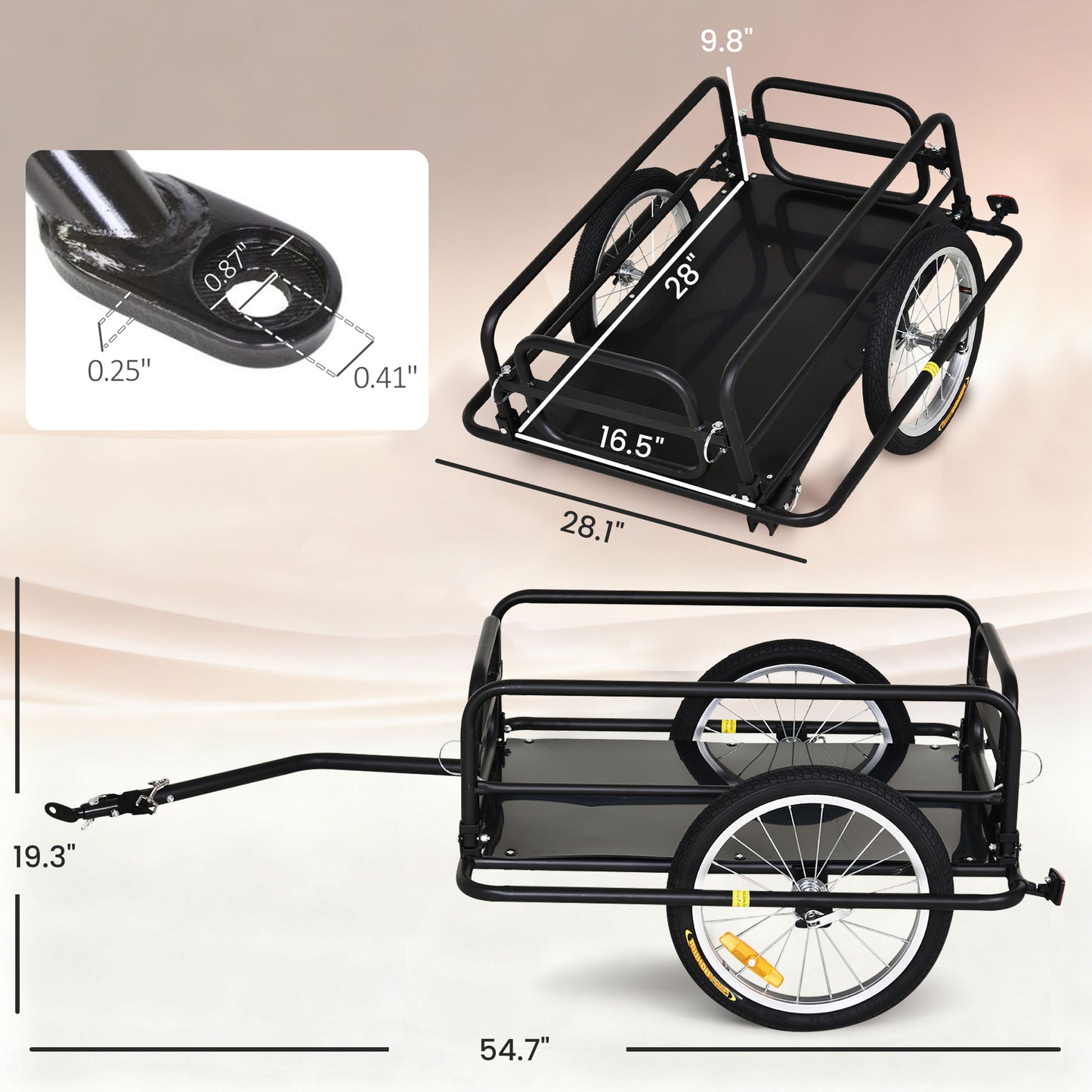 Foldable Bicycle Trailer with 16-Inch Tires - Heavy-Duty Design