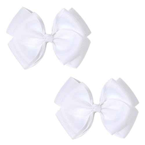 4.5-Inch Double-Layered Bow Hair Clips for Girls-Perfect for Halloween, Birthdays, Christmas, and Everyday Wear-Set of 2 £¨White)