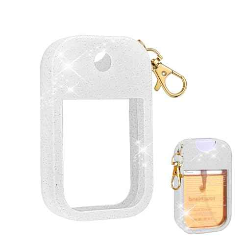 AIERSA Hand Sanitizer Spray Glitter Case Compatible with Touchland, Silicone Hand Sanitizer Case Holder with Keychain for Touch Land Mist 1FL. OZ (Glitter Sequin White)