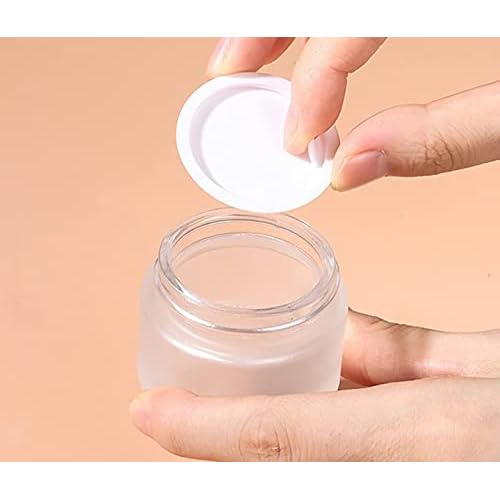 50 Gram/50 ml Empty Sample Jars Round Frosted Glass Bottle Cosmetic Cream Jar Wood Grain Lid Cosmetic Container Glass Cream Box Refillable Cream Pot Jars for Lip Balm Lotion Eyeshadow,4 Pack