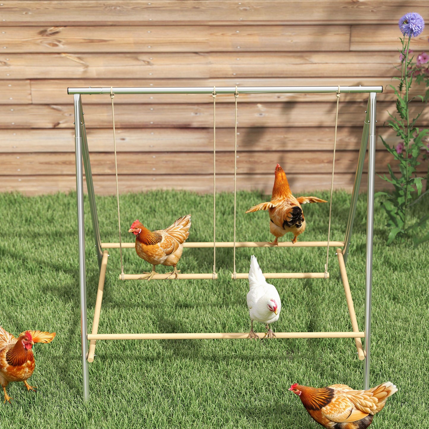 Chicken Perch with Swings for Coop, Outdoor Roosting Bars, Silver 1160x170 mm