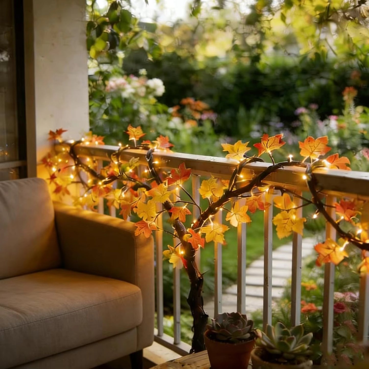 Maple Leaf LED Tree Branch String Lights with Remote - Indoor Wall Decor, 138LED & 8 Modes