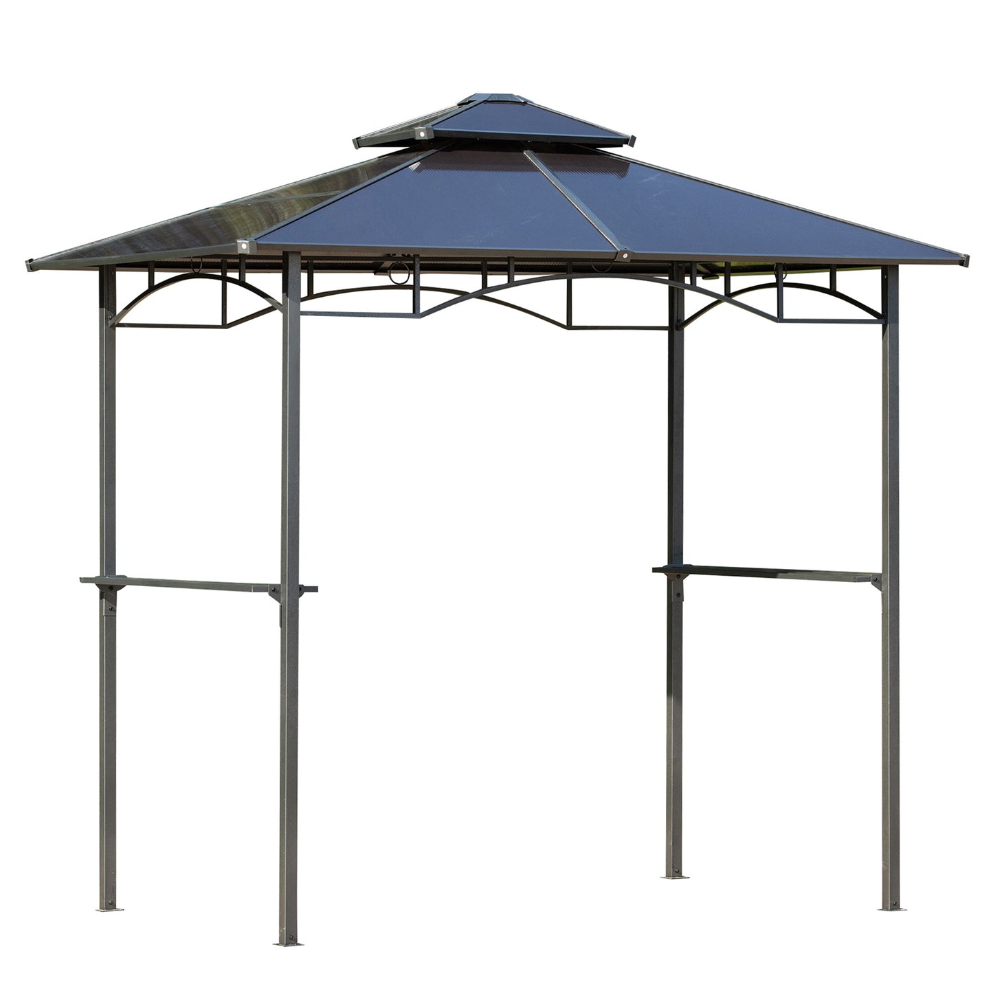 Outdoor BBQ Gazebo Tent with Side Shelves - Brown, 7.9' x 4.9'