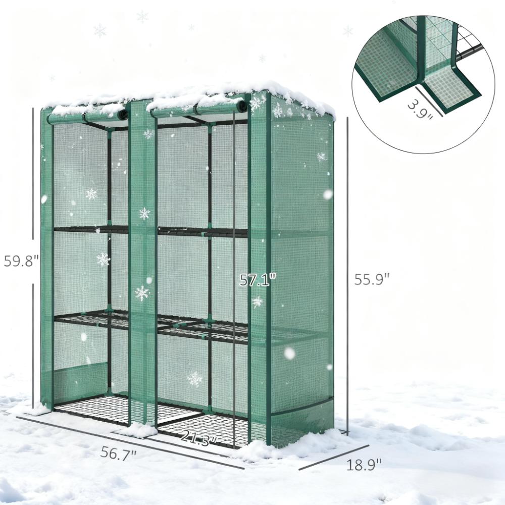 Portable Lean-To Greenhouse with Three-Tier Plant Shelf - Green