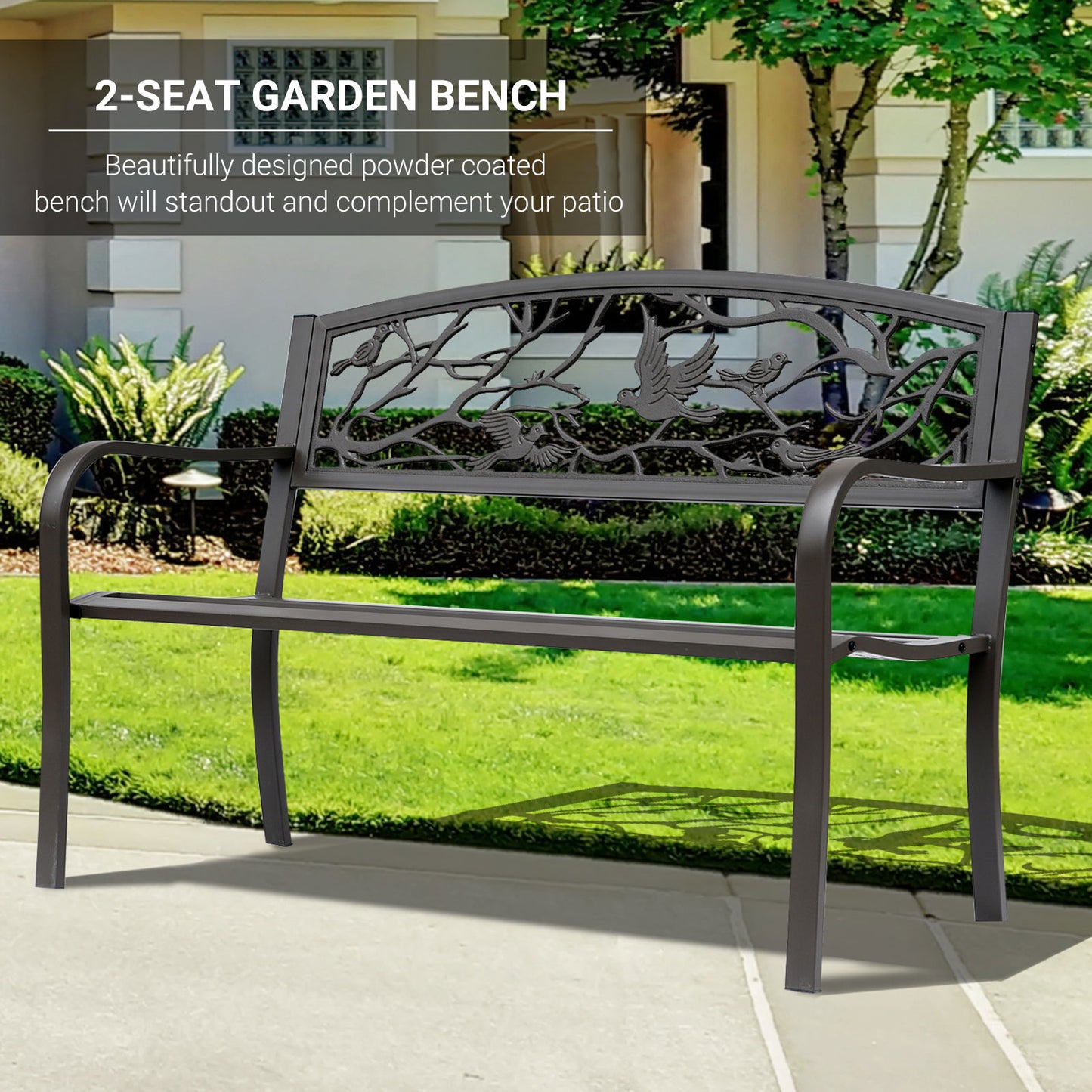 50" Vintage Cast Iron Garden Patio Bench - Brown