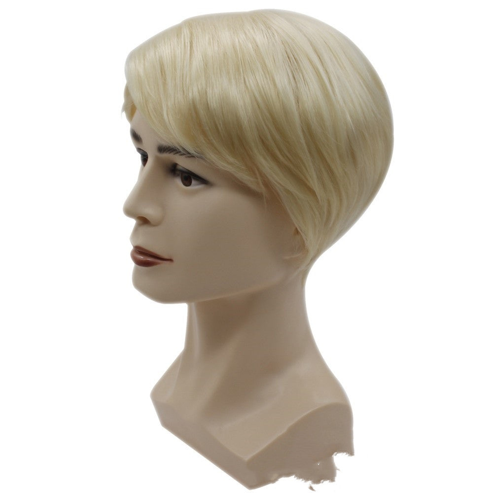 Light Golden Short Curly Synthetic Wig for Men - 613 Hair Color