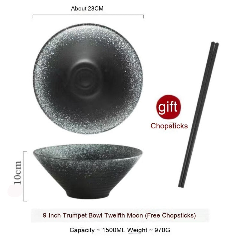 Large Ceramic Noodle Bowl - Frosted Chinese Style Tableware for Kitchen