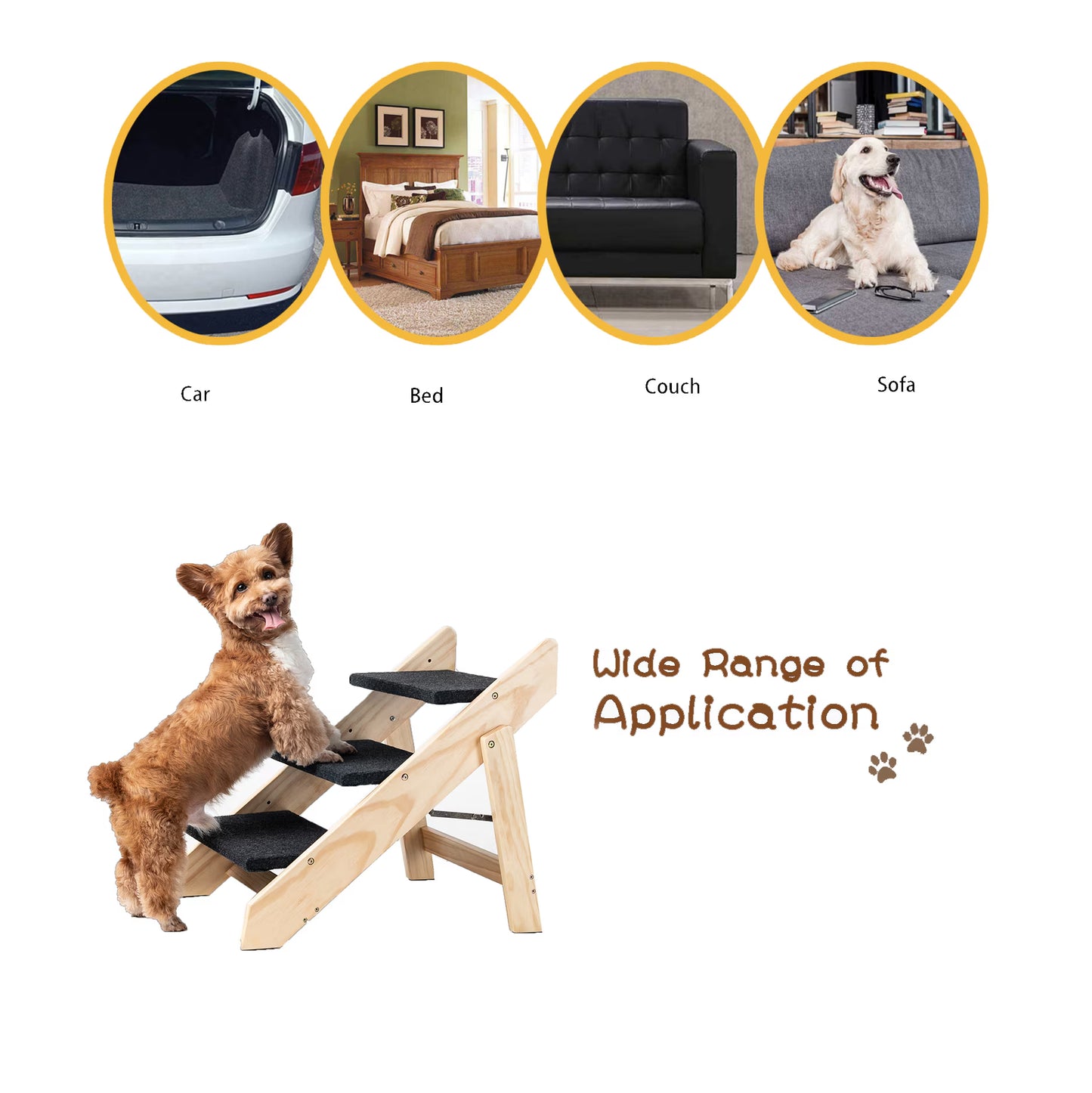 Foldable Wooden Pet Stairs & Ramp for Dogs & Cats - 3 Levels, Up to 110 lbs, Grey