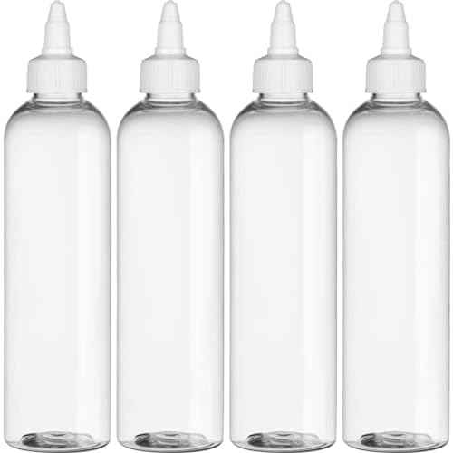 BRIGHTFROM Twist Top Applicator Bottles, Clear 8 OZ BPA-Free Plastic, Empty, Squeeze, Refillable - Open/Close Nozzle - Multi Purpose (Pack of 4)
