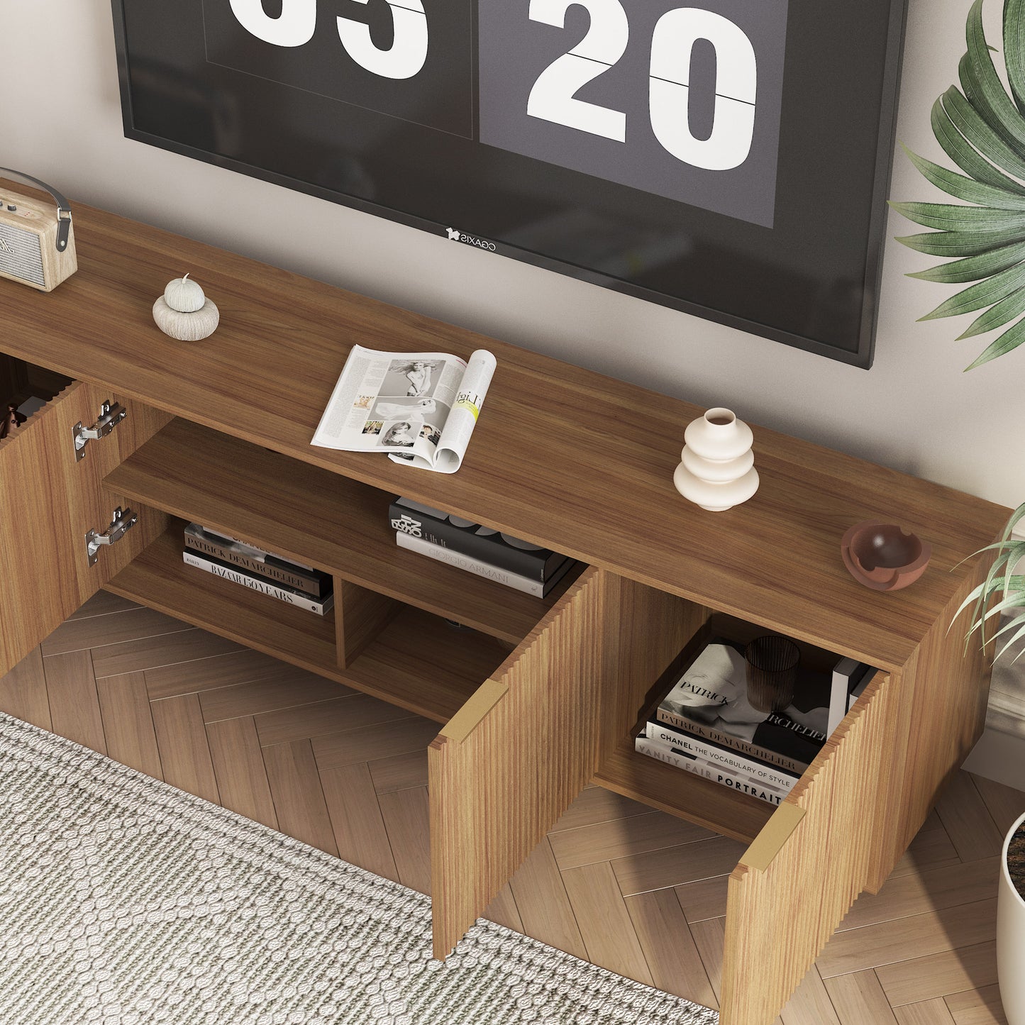 Wood Modern TV Stand with Storage Doors - 68" Entertainment Center