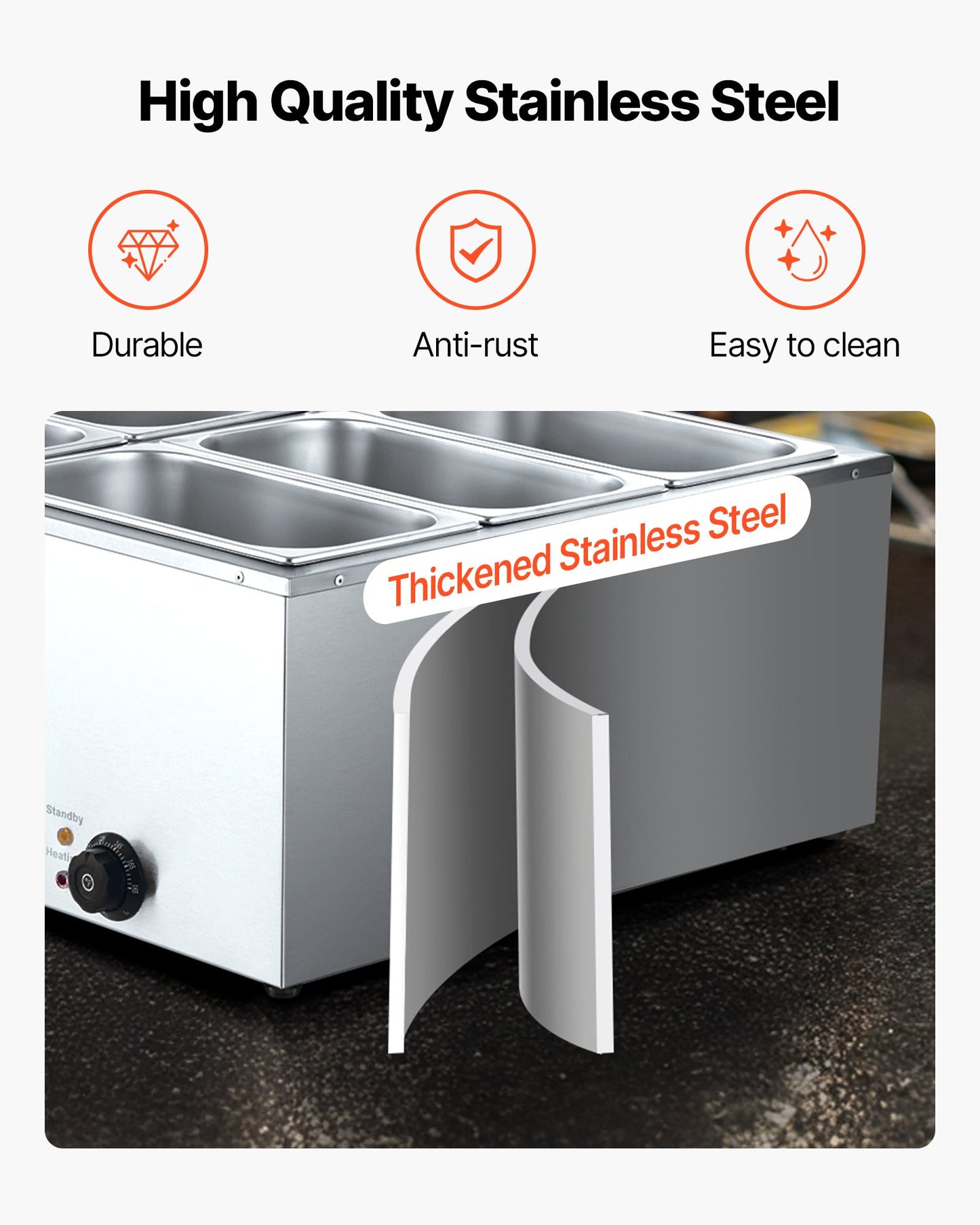 Commercial Food Warmer 6-Pan 1500W Countertop Buffet Bain Marie with Lid - Silver