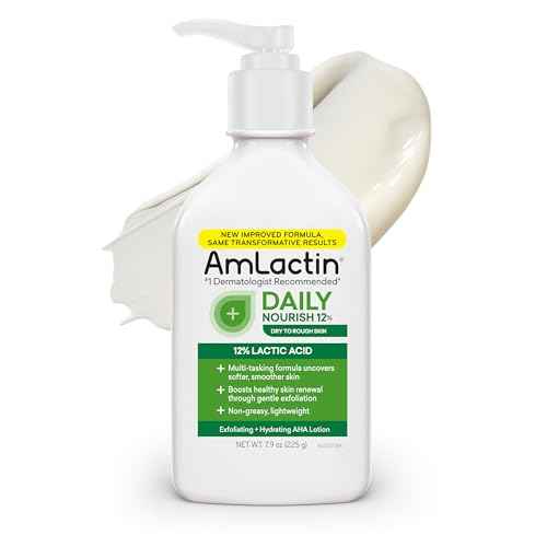 AmLactin Daily Nourish - Therapeutic Body Lotion for Dry Skin - No-Scrub Exfoliator and Moisturizer with 12% Lactic Acid AHA, 7.9 oz (Packaging May Vary)