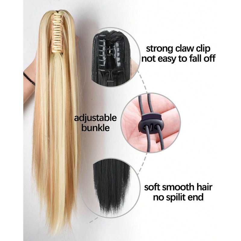 Women's Long Straight Ponytail Wig with Clip-In Medium Length Hair Extension