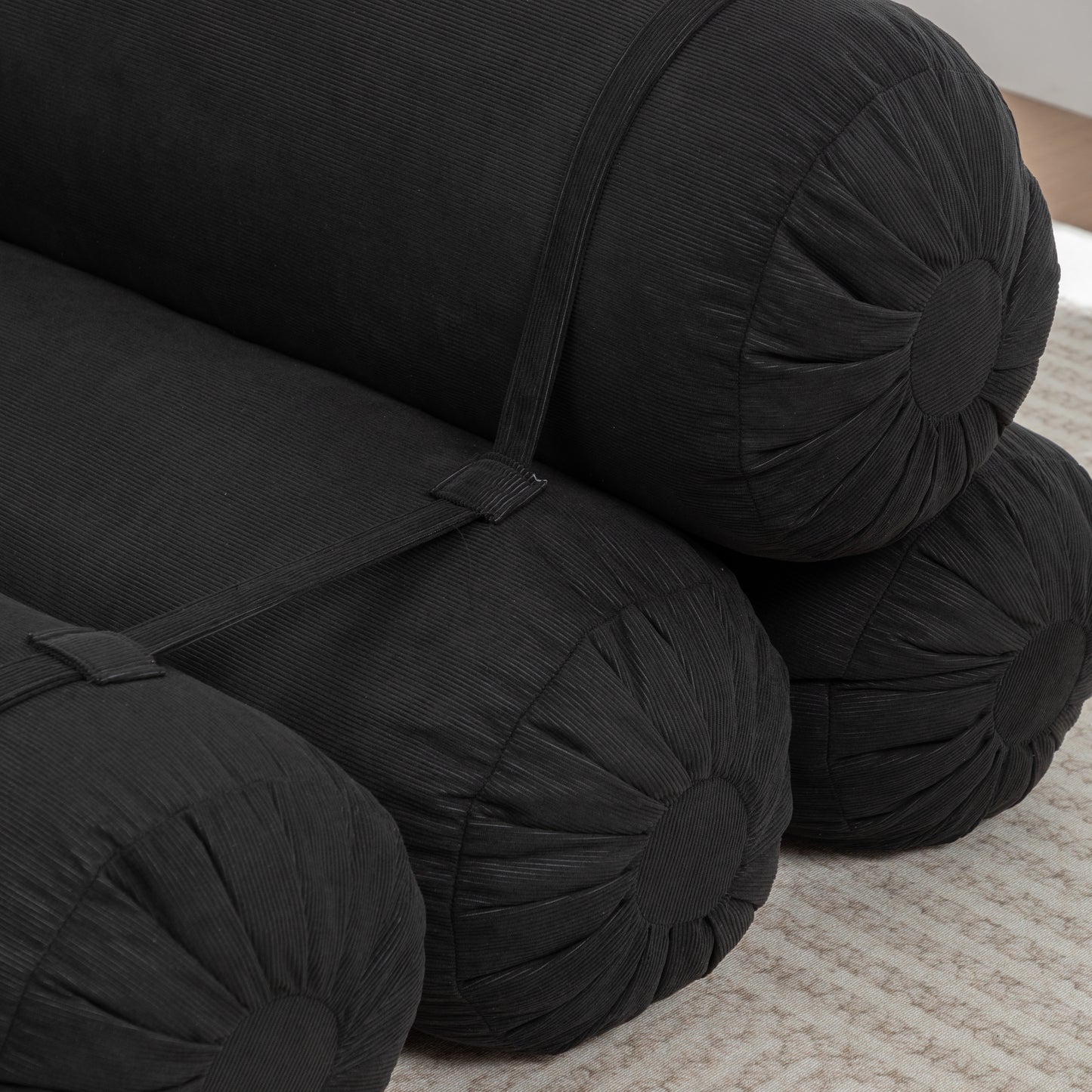 Adjustable Corduroy Floor Sofa - Black Multi-Person Leisure Chair