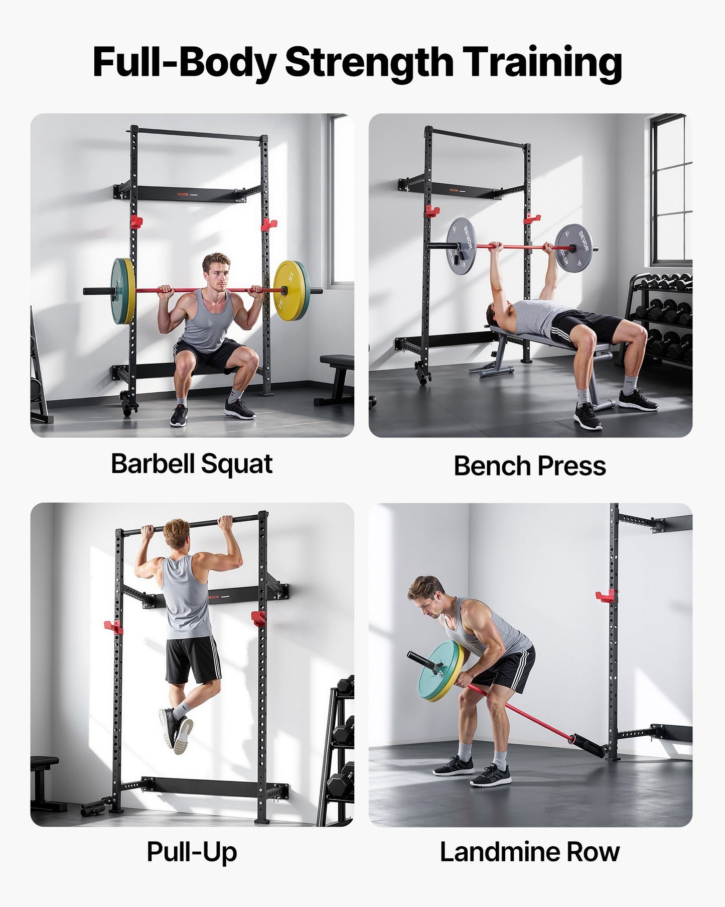 Wall-Mounted Power Rack with Landmine Holder for Home Gym - 1000LBS Capacity