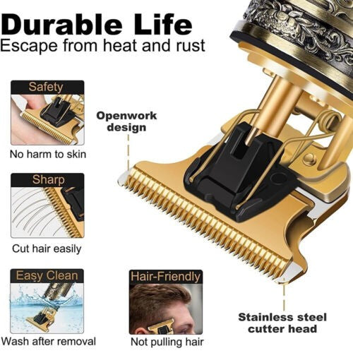 Professional Cordless Hair Clipper & Beard Trimmer - Rechargeable Metal Body