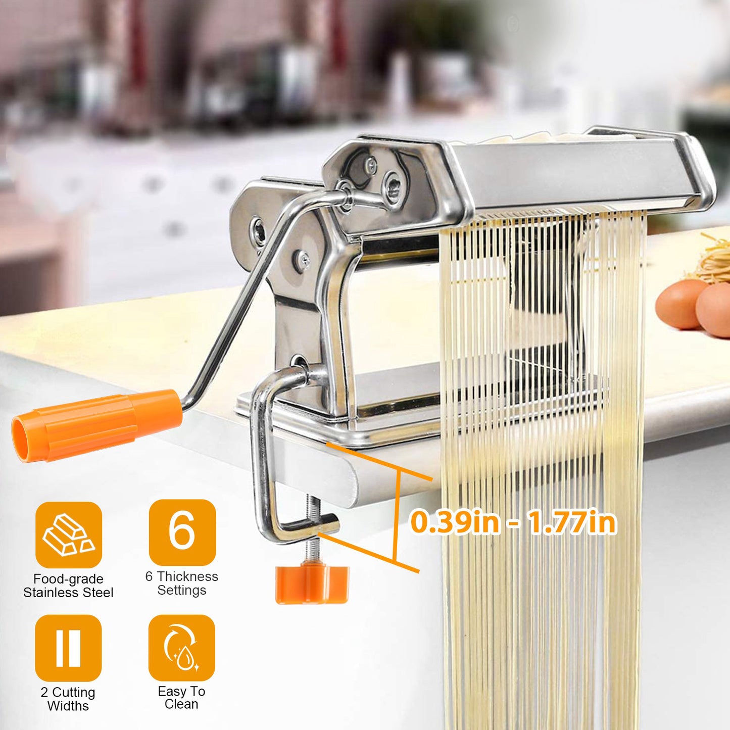 Stainless Steel Pasta Machine with 9 Thickness Settings