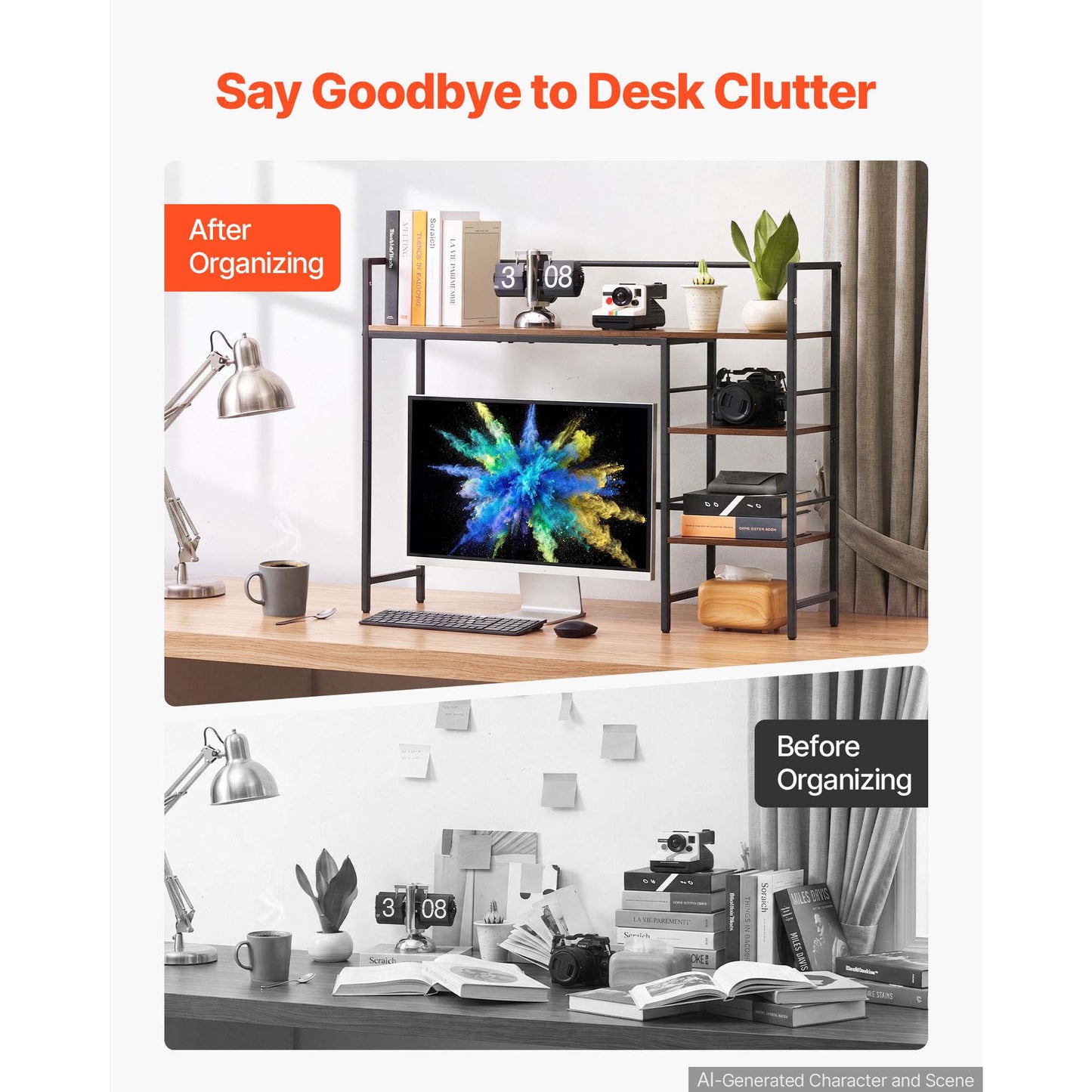 4-Tier Desktop Bookshelf Organizer for Office & Home Storage