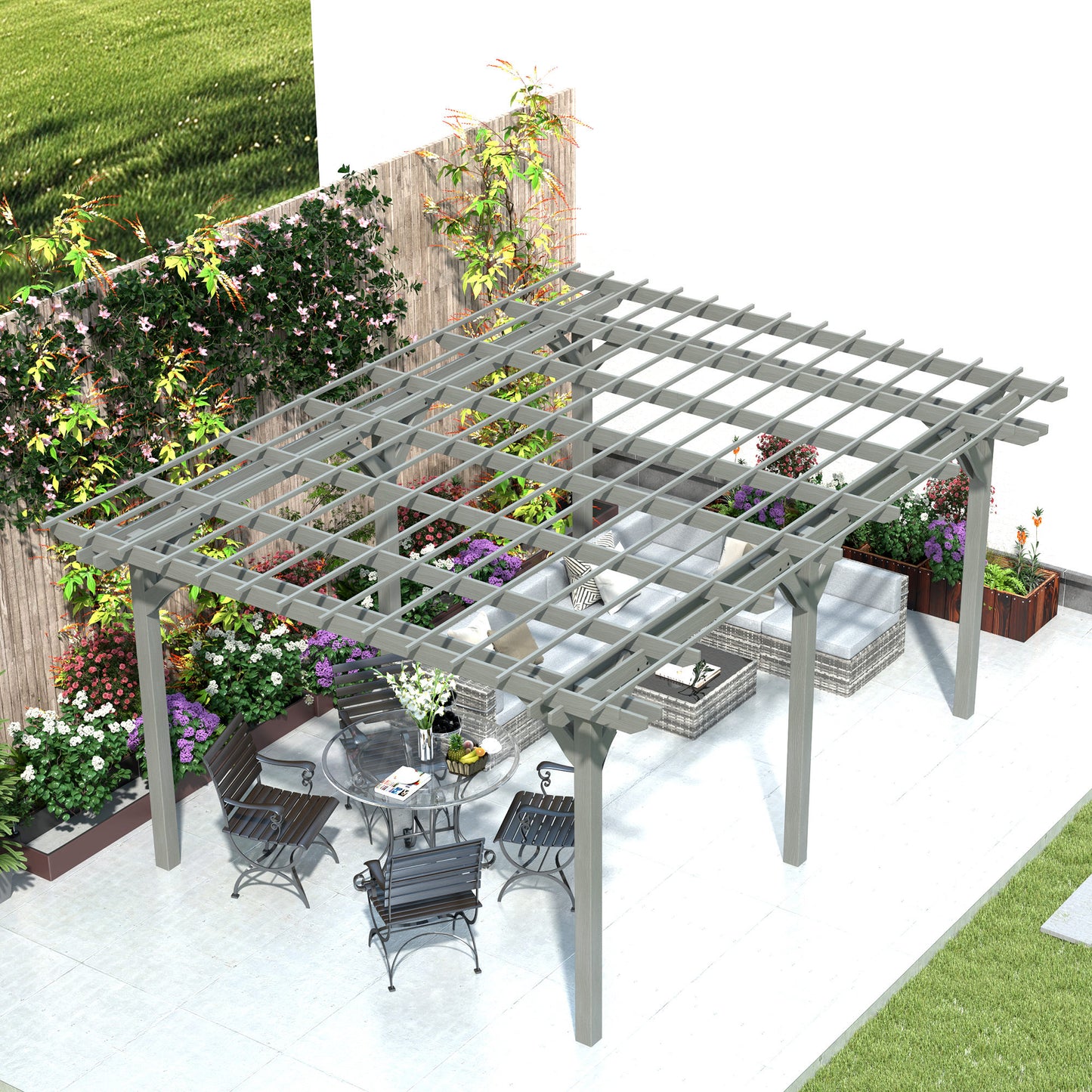 Wood Pergola for Climbing Plants - Gray Outdoor Gazebo