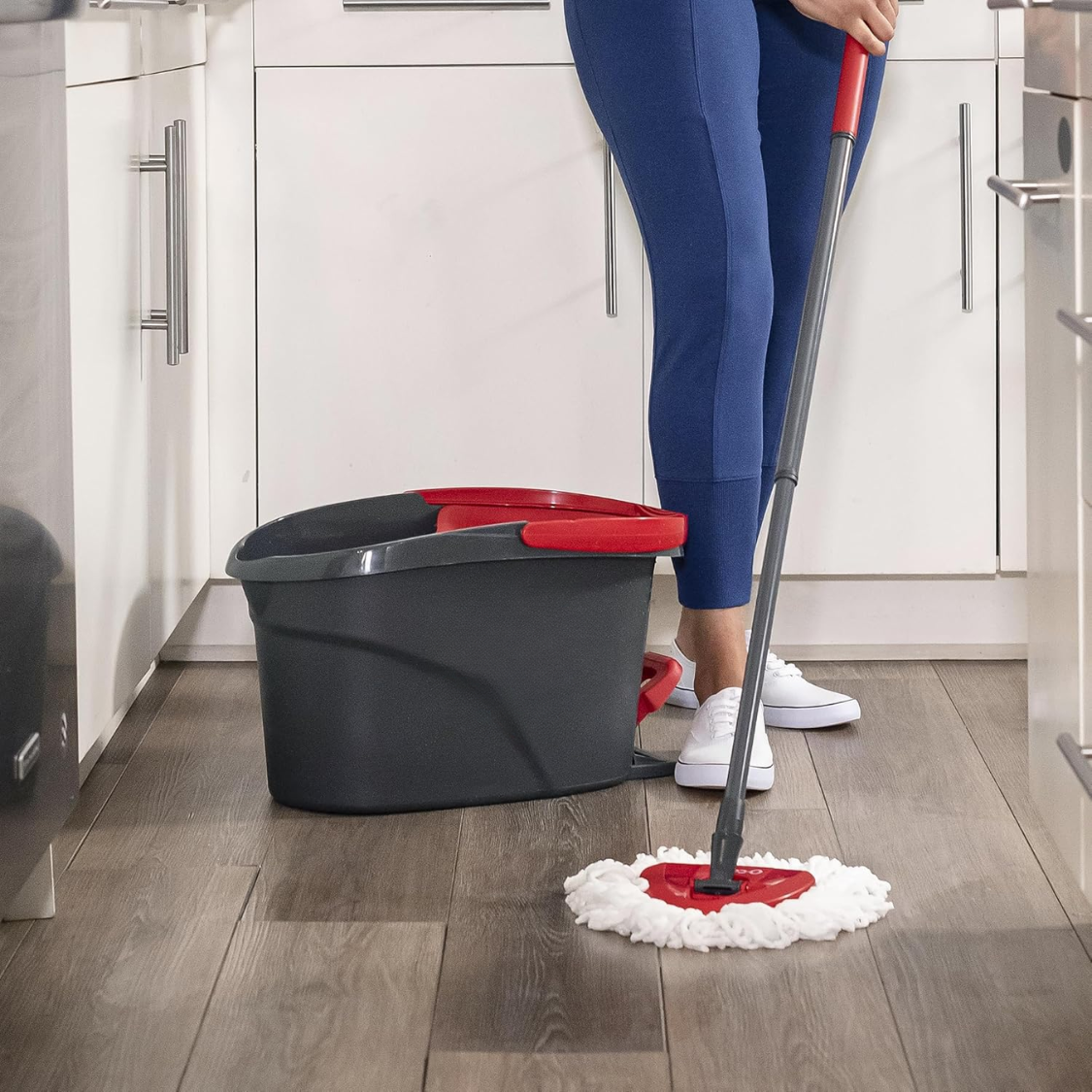 EasyWring Microfiber Spin Mop Bucket Cleaning System - Red Gray