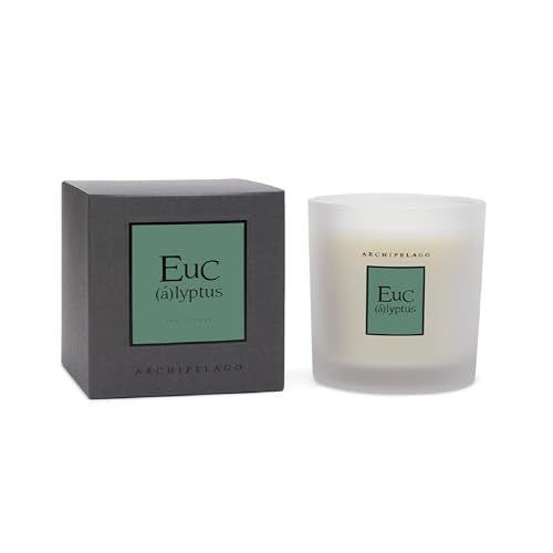 Archipelago Botanicals Hand-Poured Soy Wax Blend Scented Candle with Fragrance Oils, Lead-Free Cotton Wicks, Glass Candle Jar with Gift Box, Burns Approx. 60 Hours, Eucalyptus, 10 Oz.