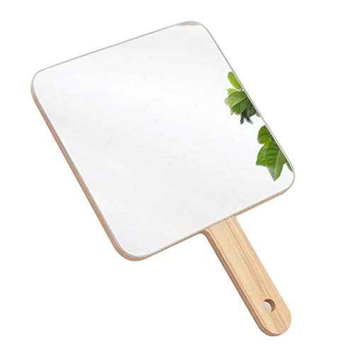 TOF&HAMY Handheld Travel Mirror with Handle, Dressing Table Mirror, Wood Handheld Plain Mirror, Square and Round, Cosmetic Salon Makeup Hand Mirror for Professional Barbers and Hairdressers,19 * 19cm