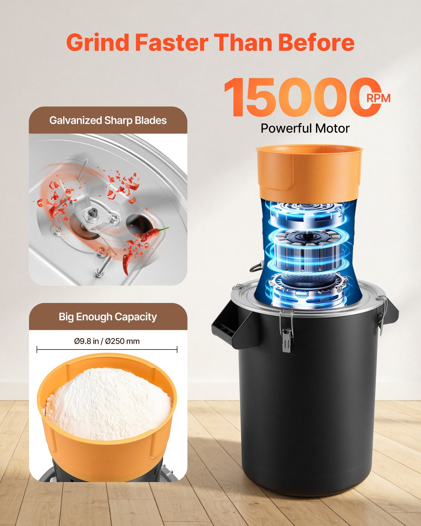 Electric Grain Mill Grinder 600W High Power Spice & Cereal Pulverizer - Black