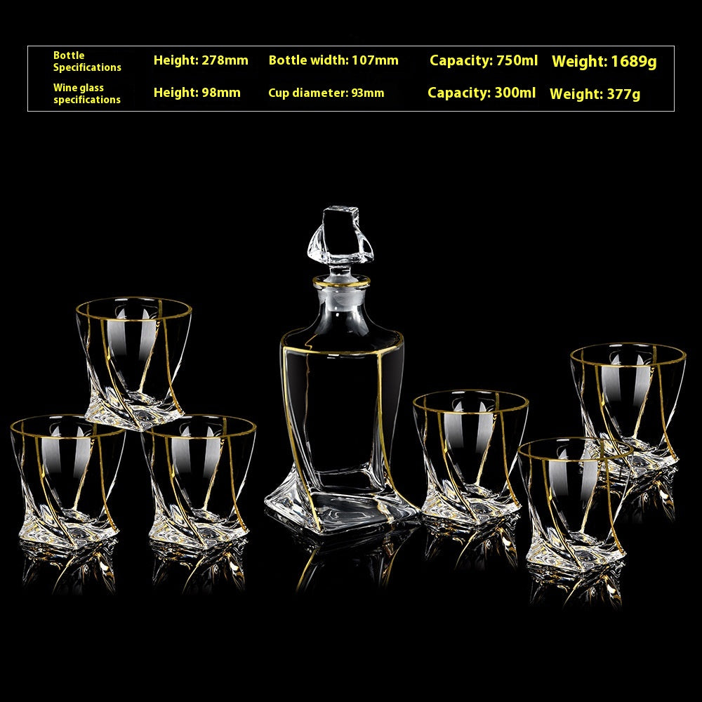 Crystal Glass Whiskey and Wine Set - Creative Gold Finish, 7-Piece Home Barware
