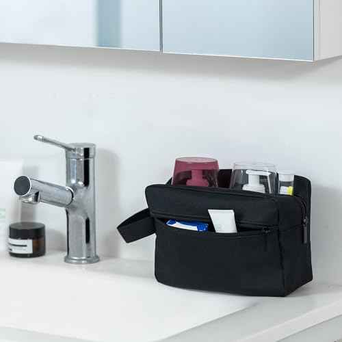 Elviros Travel Toiletry Bag for Women and Men, Lightweight Makeup Bag Hanging Dopp Kit with Shaving Compartment Cosmetic Organizer Small Tool Bag Travel Essentials, Black