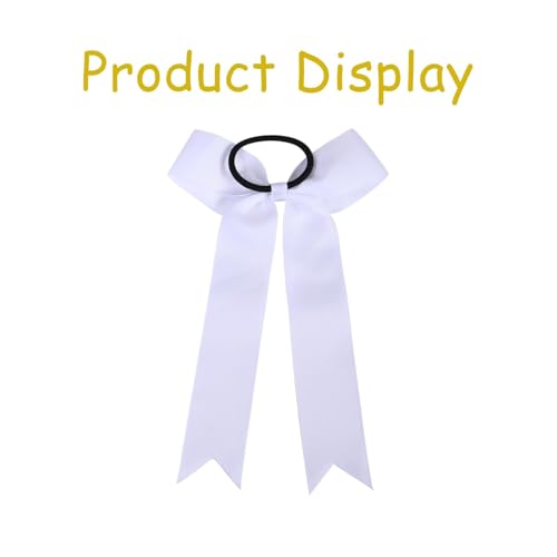 16Pcs Cheerleading Bows Long Tail Skinny Cheer Hair Bows Grosgrain Ribbon Elastic Bands Handmade Ponytail Holder for Cheerleading Girls School College Sports (Long White)
