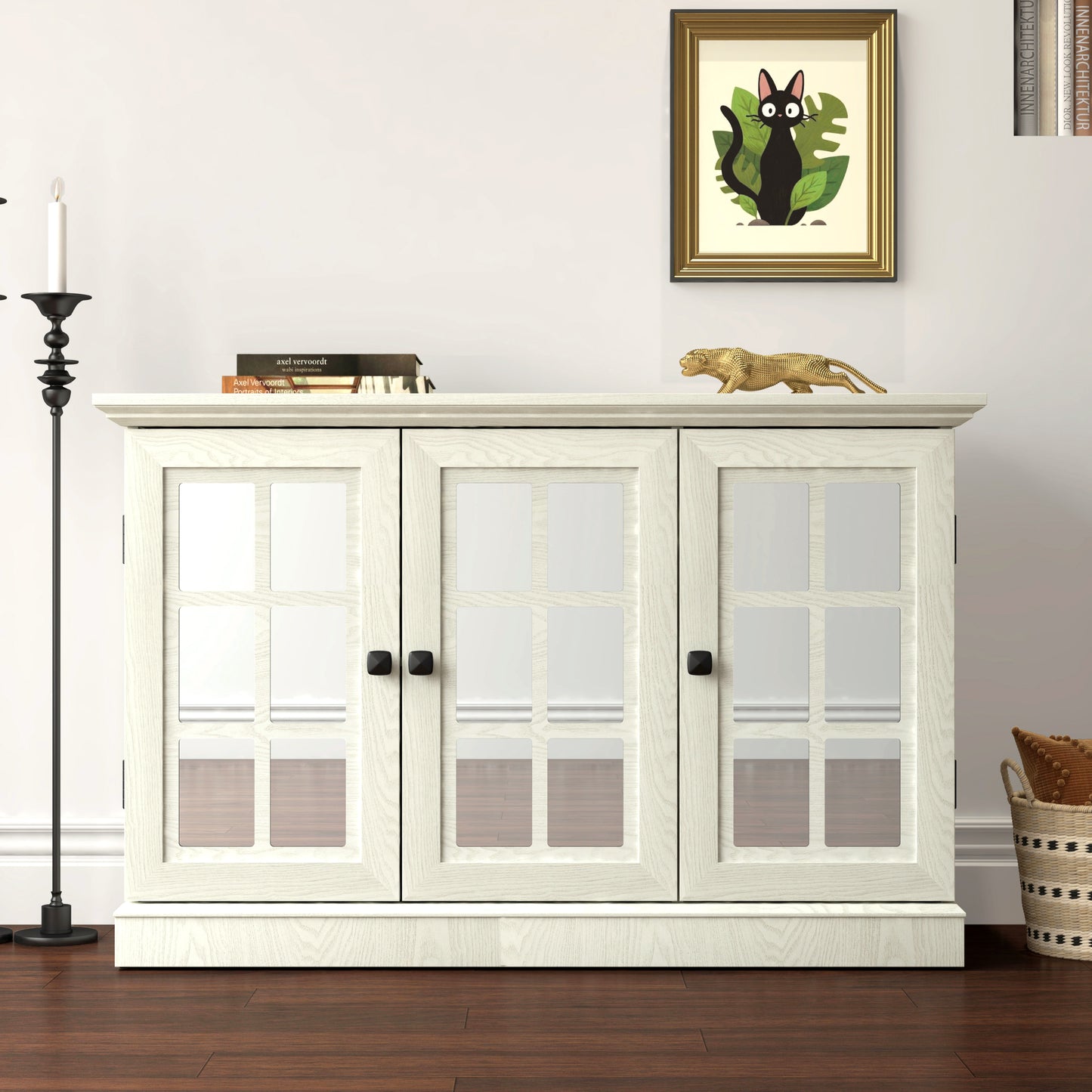 45 Wide Storage Cabinet With 3 Mirrored Acrylic Doors, Sideboard
