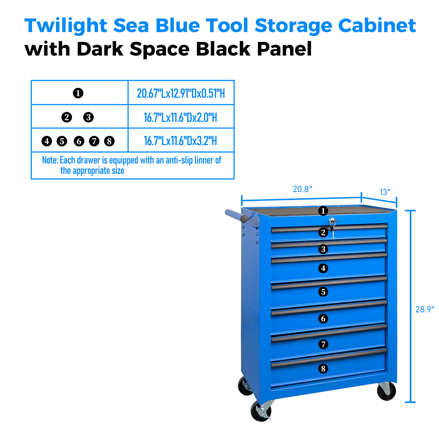 Rolling 7-Drawer Metal Tool Chest - 20" Blue Storage Cabinet