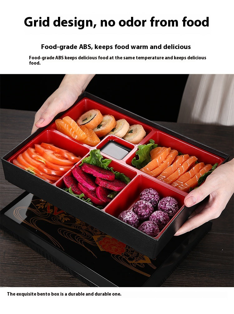 Japanese Style Wooden Grain Plastic Lunch Box with Divided Compartments