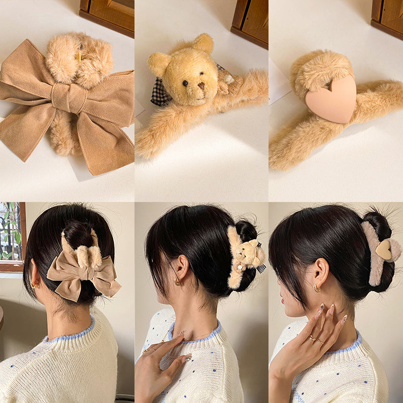 Plush Female Bowknot Shark Hair Clip - Big Head Accessory