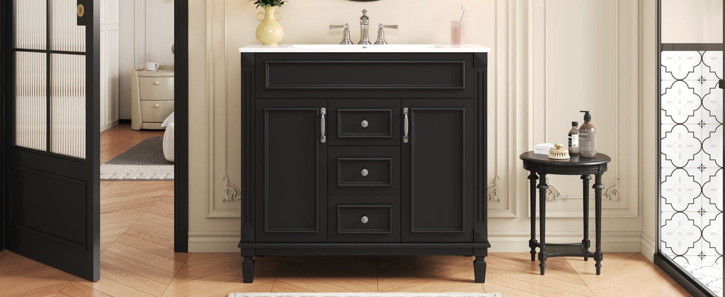 36-Inch Black Bathroom Vanity with Sink & Storage Cabinet