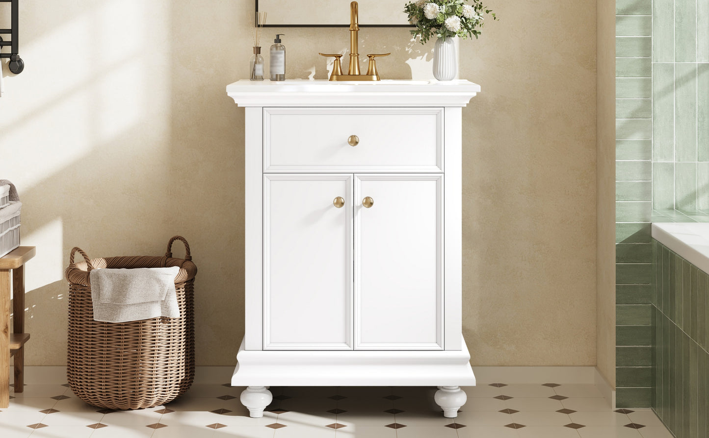 24" Modern Bathroom Vanity with Tip-Out Drawer - White