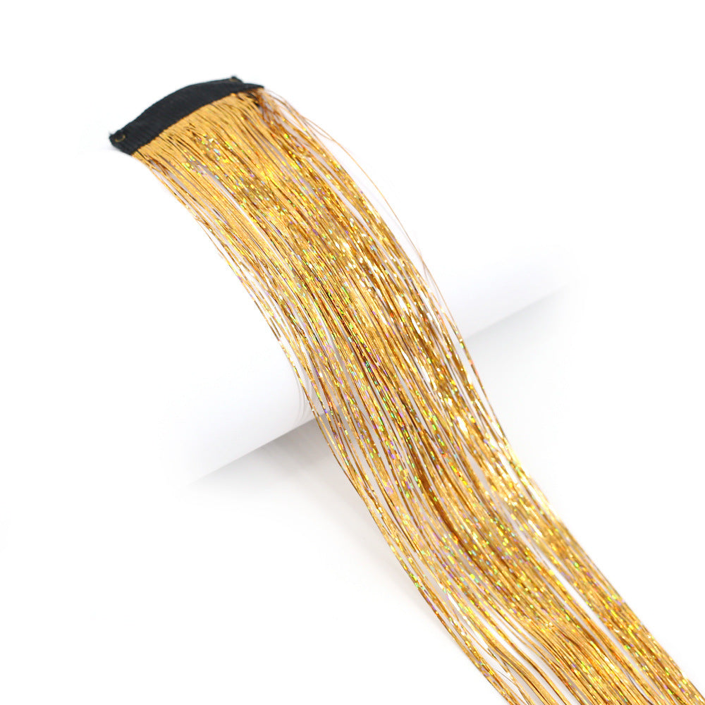 Clip-In Rainbow Hair Extensions - Long Synthetic Wig with Gold Thread
