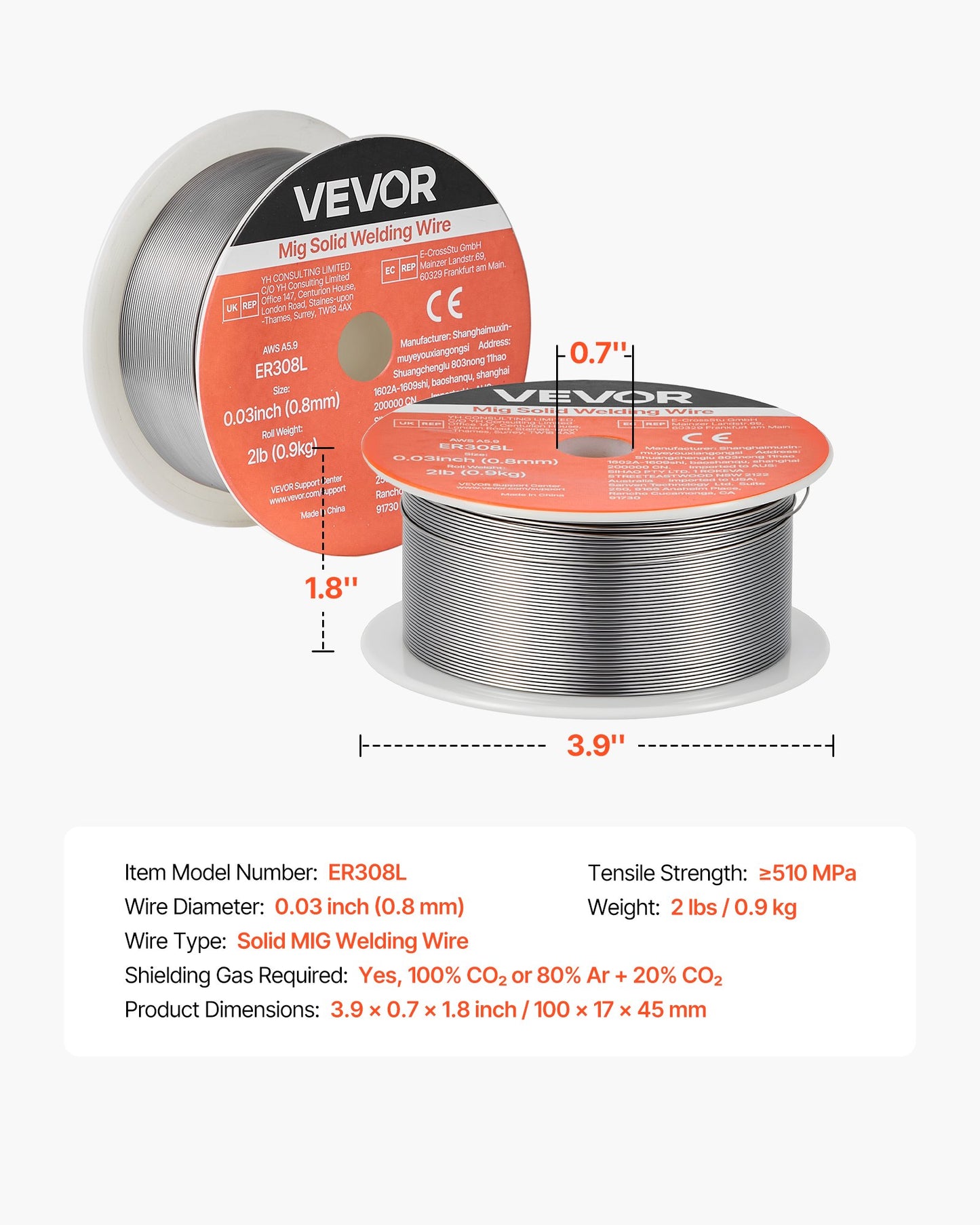 Solid MIG Welding Wire ER308L 0.03-inch 2 lbs Stainless Steel, Low Spatter, All-Position