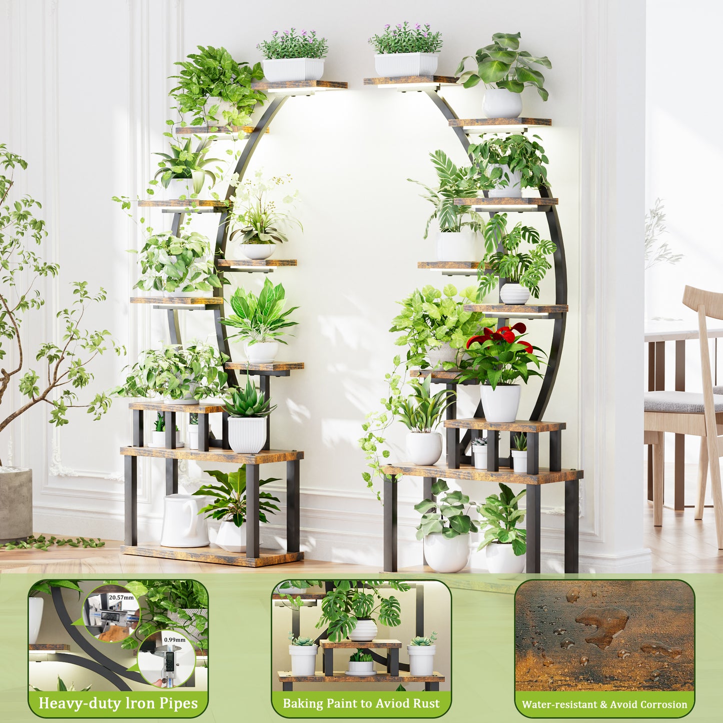 2PCS Plant Stand Indoor With Grow Lights, 9 Tiered Metal Shelf, 63